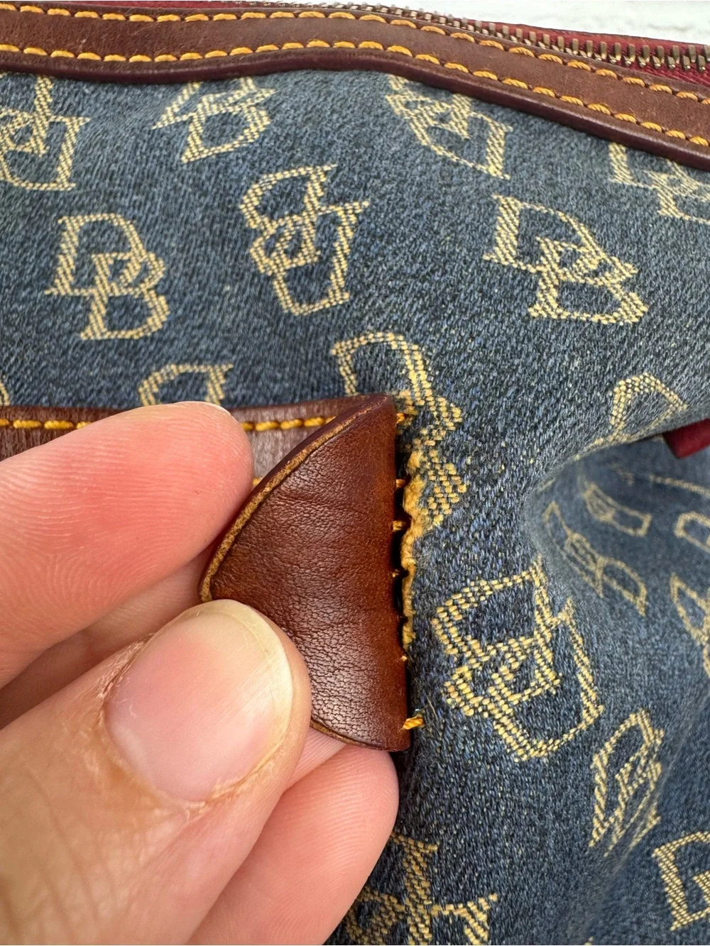 Dooney & Bourke Denim Monogram Hobo Shoulder Bag Leather Duck Charm Y2K